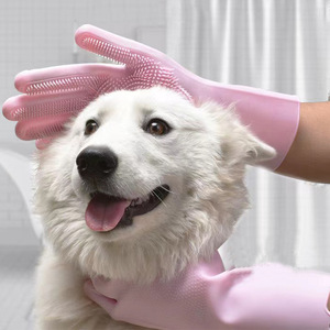 Gants de bain pour animaux de compagnie, brosse de massage en silicone anti-rayures pour chiens et chats - Product Image 1