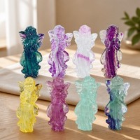Figurine en cristal de fluorite naturelle polie et sculptée, motif ange féerique, pierre de guérison, gemme arc-en-ciel, tendance mode, vente en gros
