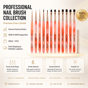 OEM ODM Marque Privée Stylo Liner à Ongles avec Manche en Acrylique Transparent Rouge, Poils en Nylon, Tête Ronde et Plate, Outil de Manucure en Gros - Product Image 1