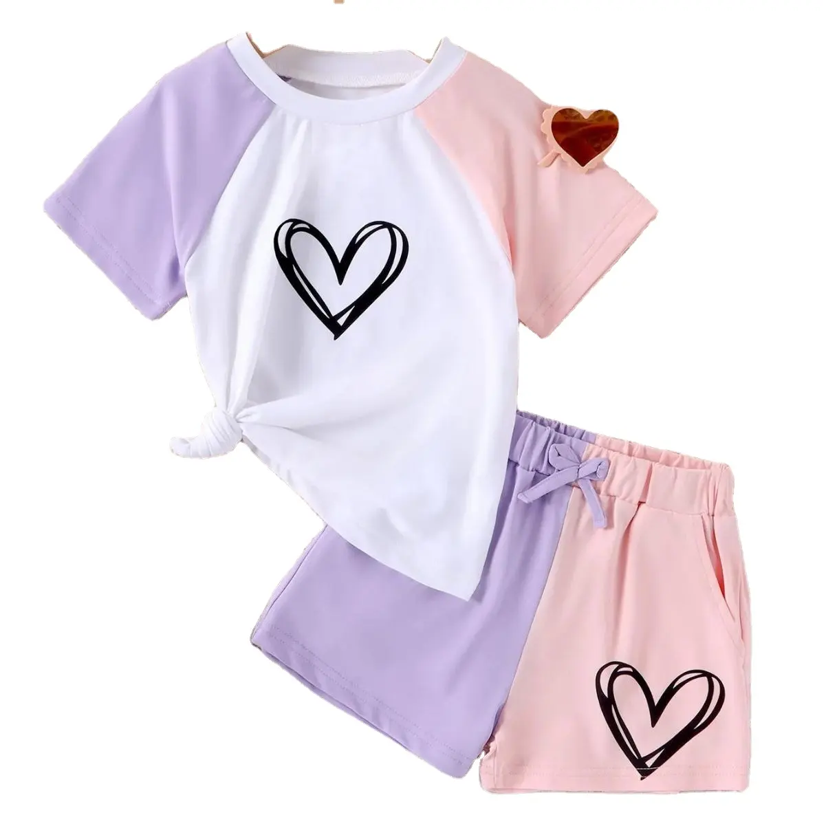 C1758 yeni gelenler yaz çocuk kız giyim seti kısa kollu tişört şort çocuk kız giysileri 2 adet spor rahat kıyafetler