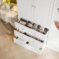 Armoire moderne en bois avec miroir, étagères ouvertes, 3 tiroirs, 3 portes, tringle de suspension - Grande capacité de rangement pour chambre à coucher