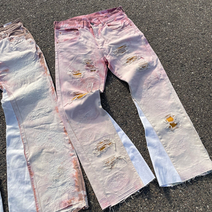 YSJY Jeans da <span class=keywords><strong>Uomo</strong></span> Personalizzati con Patchwork, Gamba <span class=keywords><strong>Larga</strong></span>, Lavaggio Acido, Effetto Vissuto e Stile Svasato - Product Image 3