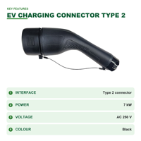 Konektor Pengisian Daya EV Baru Tipe 2 16A/32A 7kW Charging Gun Plug AC 250V Warna Hitam Putih
