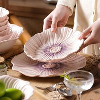 Vente chaude Mignon Vaisselle En Céramique Forme De Fleur Porcelaine Violet Couleur Bol Assiette Vaisselle Restaurant Salade Assiettes