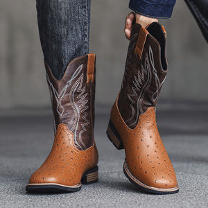 Bottes de cowboy en PU pour hommes, vente en gros, fabrication sur mesure, bottes de cowboy western pas chères, design mexicain tendance pour hommes - Product Image 1