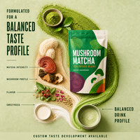 Poudre de superaliments aux champignons Matcha avec Crinière de lion, Chaga, Queue de dinde, Reishi et Cordyceps pour les boissons Latte et Smoothie