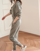 Sweat à capuche laine cachemire femmes pull cardigan haut pantalon long ensemble assorti Sport