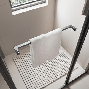 Cabine de <span class=keywords><strong>douche</strong></span> à l'italienne avec drain linéaire, receveur en résine de pierre antidérapant, porte de <span class=keywords><strong>douche</strong></span> en aluminium gris, porte coulissante carrée en verre trempé - Product Image 2