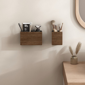 Wood Single Tier No-Drill Comb Storage Tube Wall-Mounted <b>Toothpaste</b> Rack Makeup Brush <b>Holder</b> for Bathroom - Product Image 3