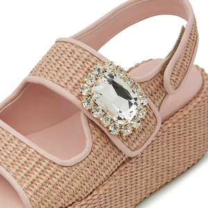 Sandales à semelle épaisse et plate pour femmes, avec bride arrière et boucles, tige tressée, mules d'été à bout ouvert, chaussures compensées à plateforme pour filles - Product Image 5