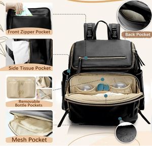 Mochila Pañalera de Cuero con Bolsillos Organizadores, Cambiador, Correas para Cochecito y 4 Bolsillos Térmicos - Product Image 3