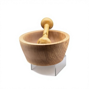 Mortero y Pilón de Madera Ecológicos Hechos a Mano, Aptos para Alimentos, Molinillo de Especias y Triturador de Hierbas de Madera Natural para Cocina - Product Image 2