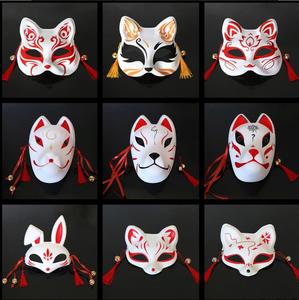 Maschera Integrale <span class=keywords><strong>da</strong></span> Gatto per Cosplay, Decorazione per Festival Estivi Giapponesi, Maschera Dipinta con Nappa e Campanello, Accessori per Cosplay Kabuki, Bianca - Product Image 2