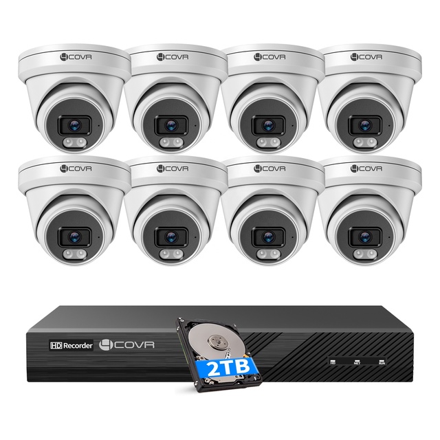 4COVR 8Pcs 12Mp Indoor Outdoor Camera Security System 8 Channel PoE Wired NVR Remote Access Motion Detection Video Surveillance