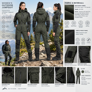 <b>Women's</b> Outdoor <b>Jumpsuit</b> Hooded Tactical Full Length Olive Green Breathable 4-Way Stretch UPF50+ <b>Utility</b> <b>Jumpsuit</b> - Product Image 3
