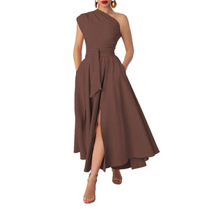 IStapromo Regalos: Vestidos de Verano de Tallas Grandes para Mujer, Casuales, Sin Mangas, Cuello Asimétrico, Color Sólido, Cintura Alta, Línea A, Maxi, ¡Venta Caliente! - Product Image 5
