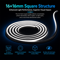 Bande néon 16x16mm à découpe libre, vue de dessus, DC24V, 140 LED/m, SMD2835, CRI90, étanche IP67, silicone ignifuge 94 V-0