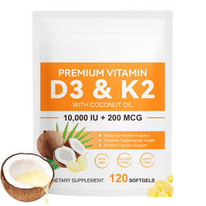 Acentiallabs <span class=keywords><strong>Vitamine</strong></span> D3 10000 UI et <span class=keywords><strong>K2</strong></span> 200 mcg pour adultes en capsules molles avec huile de coco pour l'absorption du calcium et le soutien immunitaire - Product Image 1