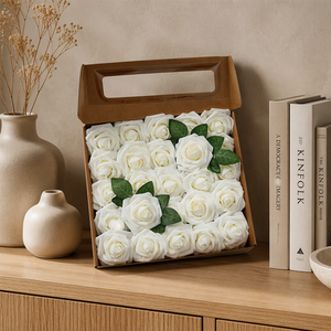 Lot de 25 roses artificielles en mousse PE de 8 cm avec tige, emballées en sachet OPP, pour décoration de gâteaux de mariage, Saint-Valentin et Nouvel An chinois - Product Image 2