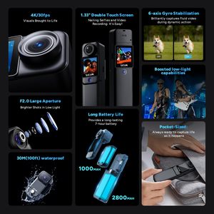 Cámara de Bolsillo Impermeable C300 4K HD + Estabilización de 6 Ejes, Pantalla Táctil Dual de 3800 mAh para Deportes de Acción, Vlogging y Transmisiones en Vivo - Product Image 2