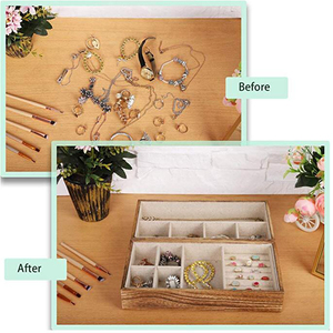carbonizada con tapa, collar rústico de <span class=keywords><strong>madera</strong></span>, pulsera, anillo, caja organizadora de joyería con 2 capas apilables - Product Image 5