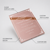 Menu de mariage en acrylique de luxe OEM d'usine, écriture blanche, miroir doré, carte de menu décorative pour mariage