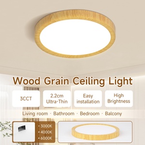 Plafonniers LED ultra-minces ronds à grain de <span class=keywords><strong>bois</strong></span> tricolore <span class=keywords><strong>avec</strong></span> code d'appel pour la maison - Product Image 2