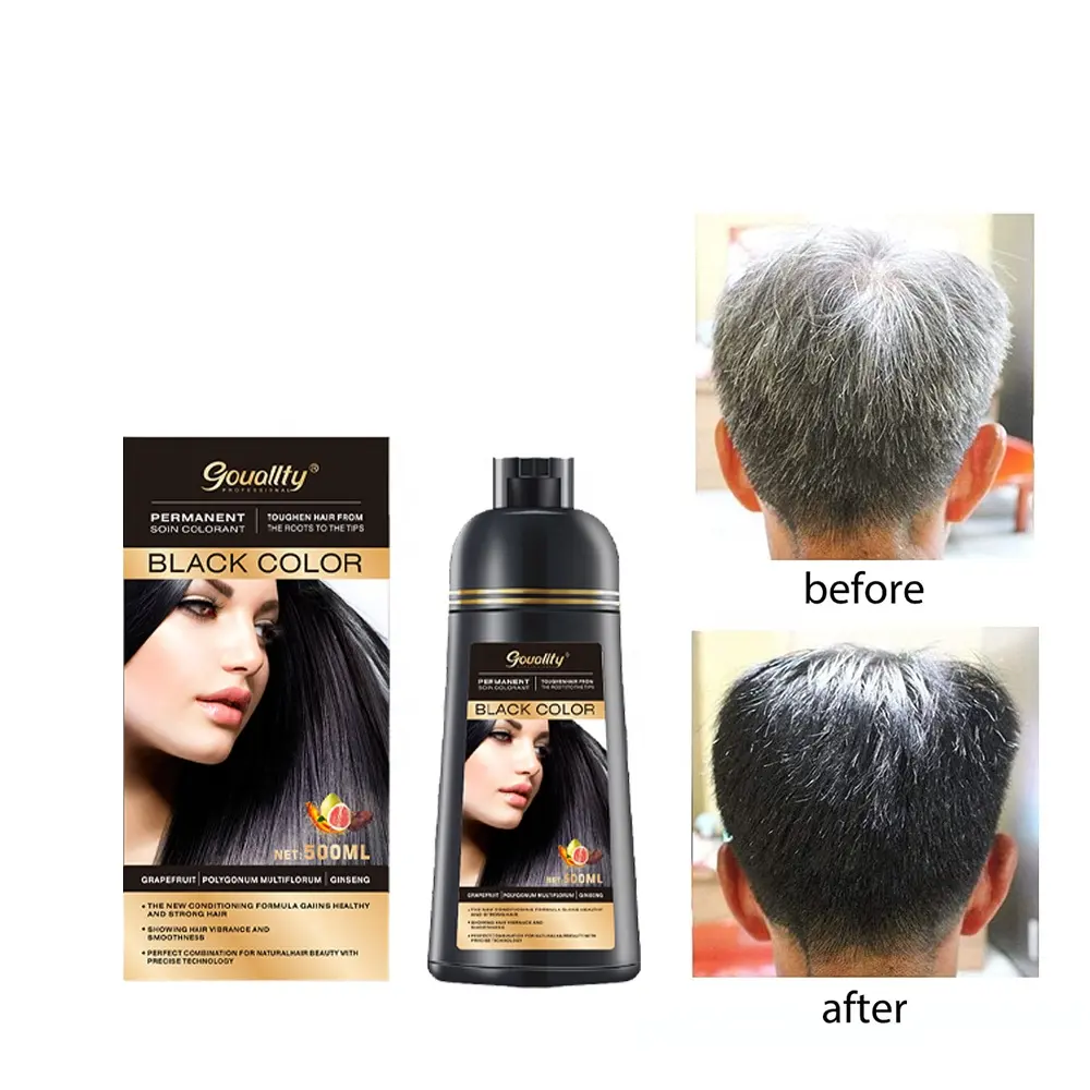 Champú para tinte de cabello negro con ingredientes naturales sin amoníaco de 500ml para hombres y mujeres