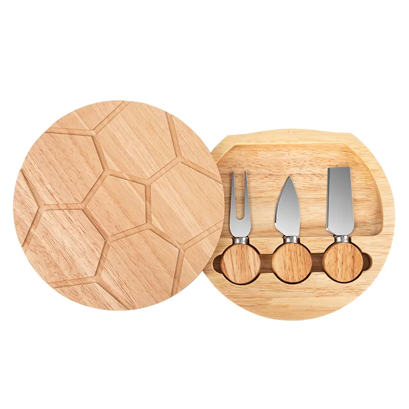 Wholesale tabla de quesos Round Mini Wooden Football Cheese Charcuterie Board and Knife Gift Set