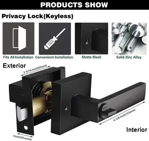 Privacy quadrata contemporanea leva della maniglia senza chiave nero opaco camera da letto/bagno/porte interne serratura della porta sinistra/destra