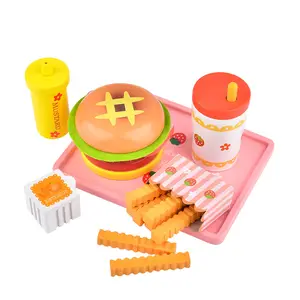 Hot Kids wood Pretend Play Food Se and ,Fast Food Toy for Toddler con Hamburger hot dog Toys,Play Kitchen for Boys Girls