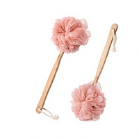 Éponge de bain en bois et EVA, brosse exfoliante corporelle blanche simple et douce avec long manche pour douche, élimine facilement les impuretés