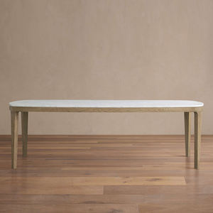 Table à manger moderne en marbre blanc avec quatre pieds en bois stables Table à manger ovale haut de gamme pour appartement villa Meubles de salle à manger - Product Image 3