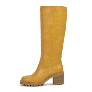 WETKISS Botas Altas de Punta Cuadrada con Tacón de Bloque para Mujer, Botines de Montar Caballos Amarillos, Diseño Simple, Estilo Vintage Occidental, Años 70 - Product Image 2