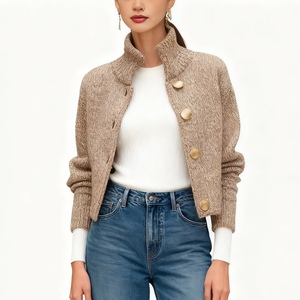 เสื้อคาร์ดิแกนไหมพรมคอสูงติดกระดุมสำหรับผู้หญิง คอลเลคชั่นใหม่รับฤดูใบไม้ร่วง แฟชั่นเสื้อคลุม - Product Image 4