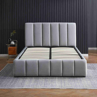 Moderna Base de Cama Doble Queen/King Size con Cabecera de Almacenamiento de Madera Tapizada en Tela Suave, Muebles de Dormitorio