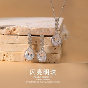 Ensemble de boucles d'oreilles et collier en forme de goutte d'eau, en alliage de cuivre, bijoux de mariage, mode de luxe - Product Image 1