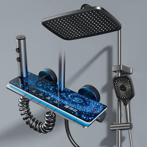 Ensemble de douche rectangulaire à température constante avec affichage numérique LED, design touches de piano, thème ciel étoilé, alimenté par piles - Product Image 2