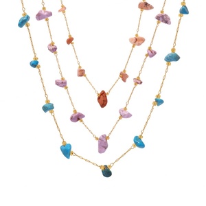 Collier et bracelet en acier inoxydable plaqué or 18 carats avec pierres naturelles colorées, collier en acier inoxydable avec pierres naturelles irrégulières - Product Image 4