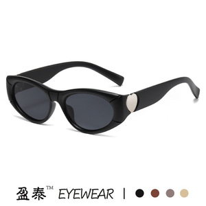 Lunettes de soleil œil de chat UV400 pour femmes, monture PC, verres roses en forme de cœur - Product Image 5