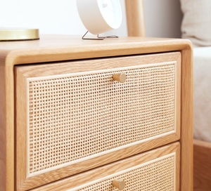 Mesa de <span class=keywords><strong>Noche</strong></span> Nórdica de Madera Maciza de Pino con 2 Cajones, Estilo de Lujo Ligero, Ratán, Muebles de Dormitorio Personalizables para Apartamentos Pequeños - Product Image 3