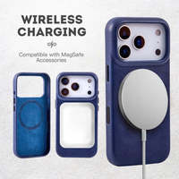 Casing Ponsel Kulit, Casing Ponsel Kulit Magnetik, Penutup Kulit Biru Tua Premium dengan Logo Timbul