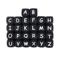 Perles en silicone noir de qualité alimentaire écologiques, lettres de l'alphabet anglais, perles à mâcher pour bébés, cadeaux de naissance pour la fabrication de bijoux