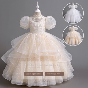 Abito da Cerimonia <span class=keywords><strong>per</strong></span> Bambina con Stampa all'Uncinetto, Vestito da Principessa <span class=keywords><strong>per</strong></span> Damigella, Abito <span class=keywords><strong>per</strong></span> Neonata di Un Anno - Product Image 1