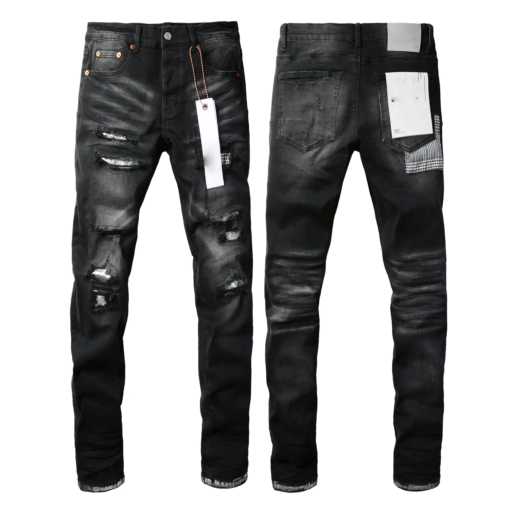 AIPA, прямые поставки, мужские узкие черные джинсы в уличном стиле, облегающие удобные джинсы, черные рваные джинсы