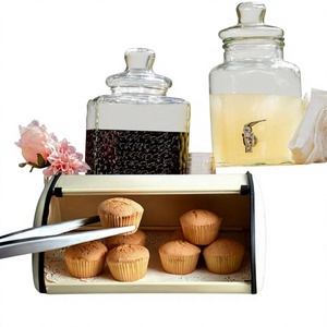 Cream Metal Bread <b>Box</b> with Flip Top Lid Retro Moisture-Proof Food Storage Container for Kitchen - Product Image 6