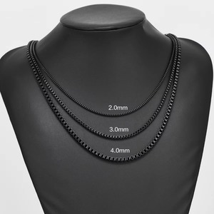 Collier carré en acier inoxydable noir de 2 mm/3 mm/4 mm d'épaisseur pour hommes et femmes, bijoux de fiançailles tendance, 14-40 pouces - Product Image 5