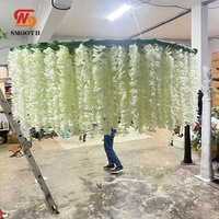 Décoration de mariage, guirlande de glycine blanche, fleurs artificielles de cerisier, panneau mural, fleurs suspendues au plafond, décoration