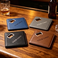Décapsuleur personnalisé en cuir PU à texture douce pour accessoire de bar, cadeau, prix de gros, décapsuleur-sous-verre 2-en-1 personnalisé