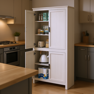 Alacena de cocina independiente blanca de 64 pulgadas y 4 puertas con estantes ajustables y gabinete de almacenamiento para cocina - Product Image 2